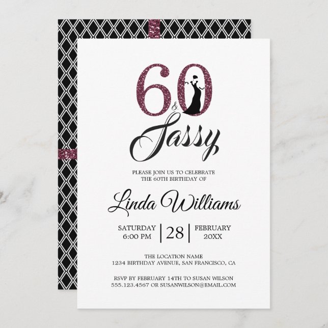 Chic Burgundy 60 and Sassy | 60th Birthday Party Invitation (Front/Back)