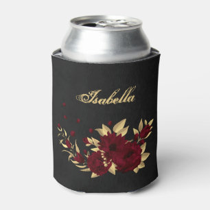 Chic burgundy and gold black can cooler