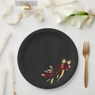 Chic burgundy and gold black  paper plate