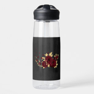 Chic burgundy and gold black water bottle