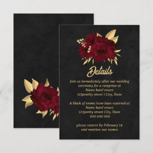 Chic burgundy and gold black wedding enclosure card