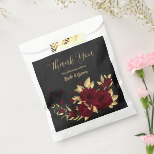 Chic burgundy and gold black wedding favour bag