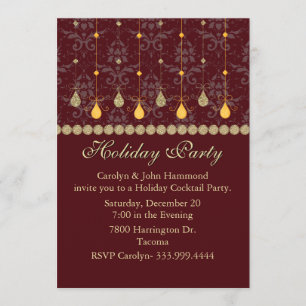 Chic Burgundy and Gold Custom Holiday Party Invitation