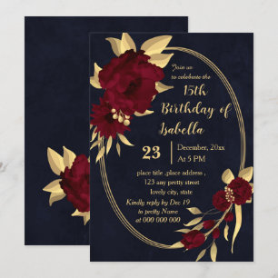Chic burgundy and gold navy birthday party invitation