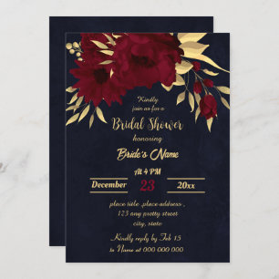 Chic burgundy and gold navy bridal shower invitation