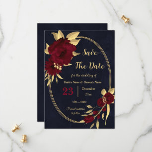Chic burgundy and gold navy geometric save the date