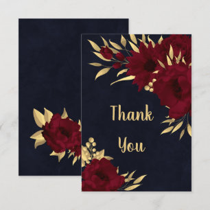 Chic burgundy and gold navy thank you card