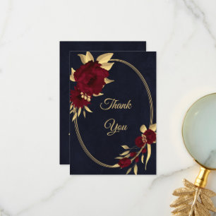 Chic burgundy and gold navy thank you card
