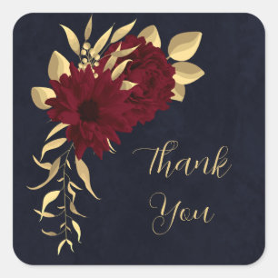 Chic burgundy and gold navy thank you square sticker