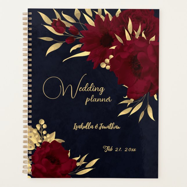 Chic burgundy and gold navy wedding planner (Front)