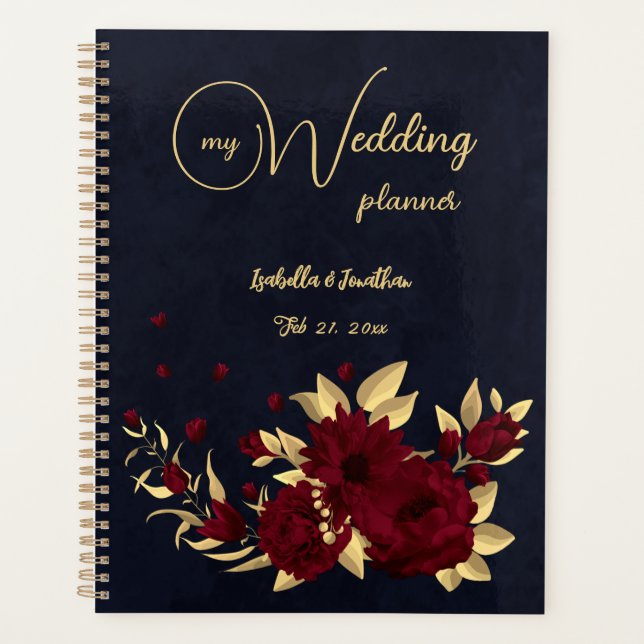 Chic burgundy and gold navy wedding planner (Front)