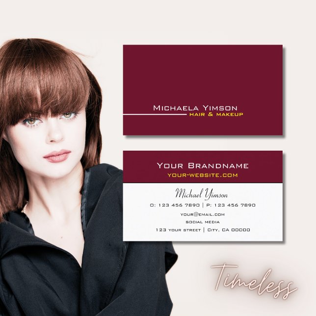 Chic Burgundy and White Simple Modern Professional Business Card (Creator Uploaded)