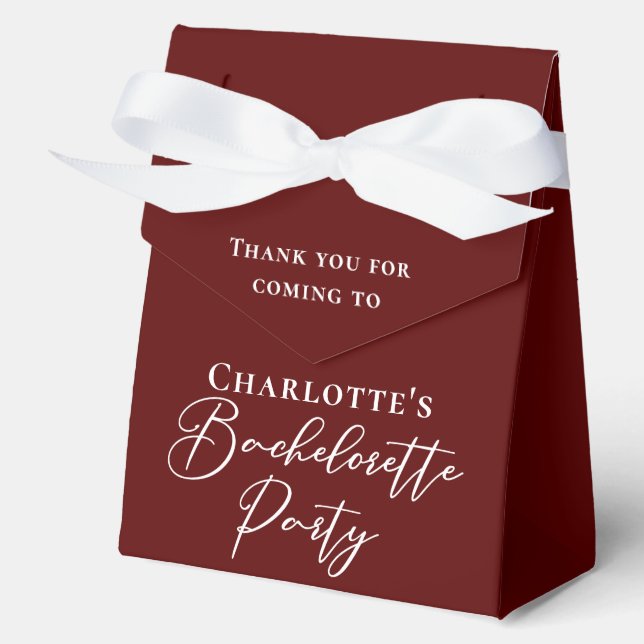 Chic Burgundy Bachelorette Party Personalised Favour Box (Front)