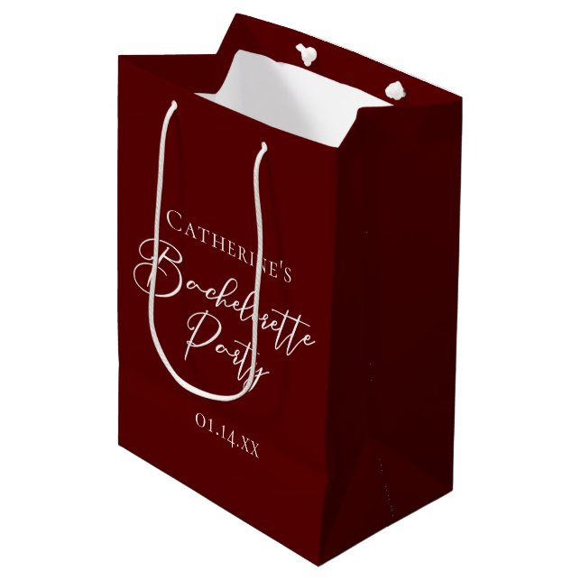 Chic Burgundy Bachelorette Party Personalised Medium Gift Bag (Front Angled)