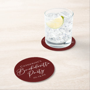 Chic Burgundy Bachelorette Party Personalised Round Paper Coaster