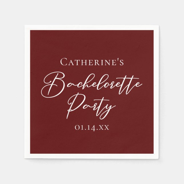 Chic Burgundy Bachelorette Party Personalized Napkin (Front)