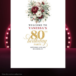 Chic Burgundy Blush 80th Birthday Banner Tapestry