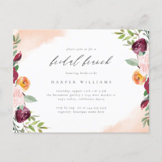 Chic Burgundy Blush Floral Botanical Bridal Brunch Invitation Postcard