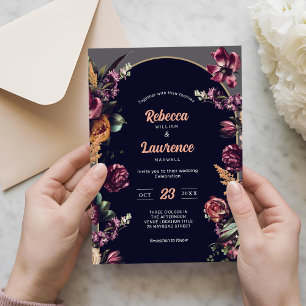 Chic burgundy blush floral wedding Invitation