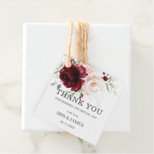 Chic Burgundy Blush Floral Wedding Thank You Favour Tags