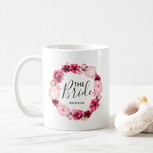 Chic Burgundy & Blush Floral Wreath the Bride Coffee Mug