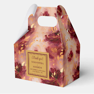 Chic Burgundy Blush Gold Boho Wedding Favour Box