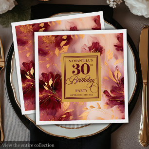 Chic Burgundy Blush Gold Watercolor 30th Napkins