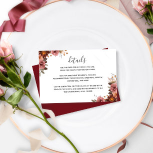 Chic Burgundy, Blush, Pink Floral Wedding Details Enclosure Card