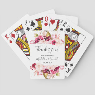 Chic Burgundy & Blush Pink Floral Wedding Favour Playing Cards