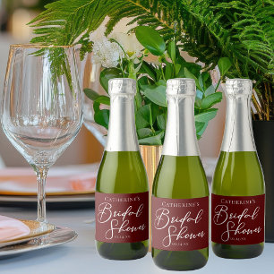 Chic Burgundy Bridal Shower Personalised Mini Sparkling Wine Label