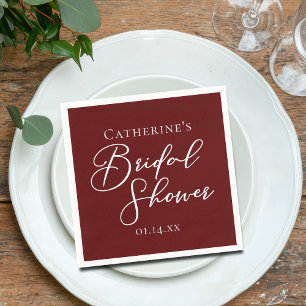 Chic Burgundy Bridal Shower Personalised White Napkin