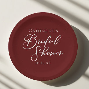 Chic Burgundy Bridal Shower Personalized Paper Plate