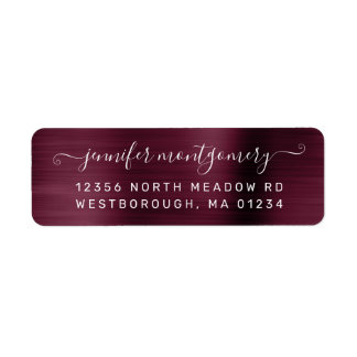 Chic Burgundy Brushed Metal Return Address Label
