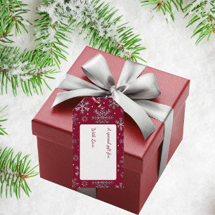 Chic Burgundy Christmas w/ Elegant Snowflakes Gift Tags