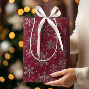 Chic Burgundy Christmas w/ Elegant Snowflakes Medium Gift Bag