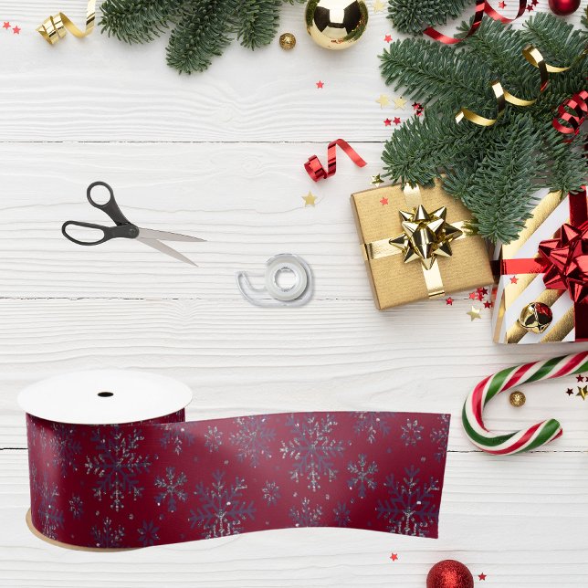 Chic Burgundy Christmas w/ Elegant Snowflakes Satin Ribbon (Creator Uploaded)