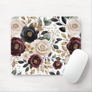 Chic Burgundy Cream Floral   Mouse Pad