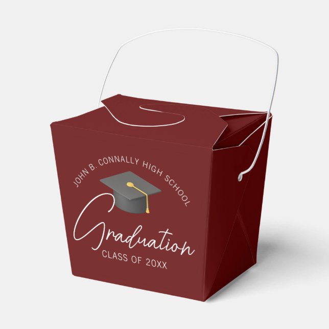 Chic Burgundy Custom Graduation Party Fortune Favour Box (Front Side)