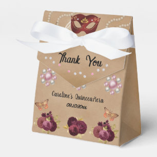 Chic Burgundy English Roses Quinceañera Masquerade Favour Box