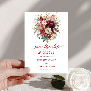 Chic Burgundy Eucalyptus Gold Save The Date Card