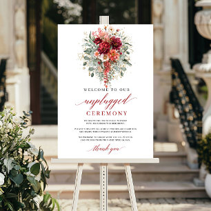 Chic Burgundy Eucalyptus Unplugged Ceremony Sign D