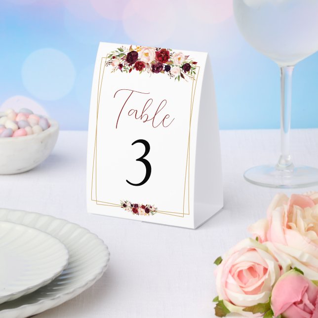 Chic Burgundy Floral Geometric Table Number (Insitu(Wedding))