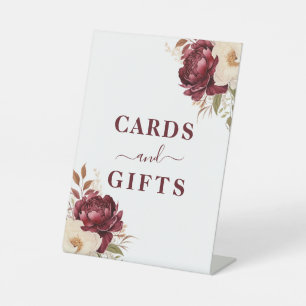 Chic Burgundy Floral Graduation Cards And Gifts Pedestal Sign
