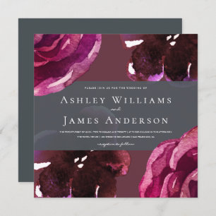 Chic Burgundy Floral Modern Wedding Invitation