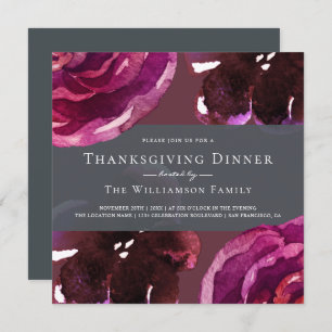 Chic Burgundy Floral Thanksgiving Dinner Invitation