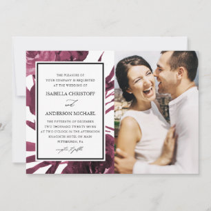 Chic Burgundy Floral Two Photo Wedding Invitation