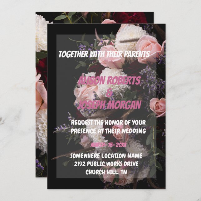  Chic burgundy floral   Wedding Invitation (Front/Back)
