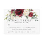 Chic Burgundy Floral Wedding Meal Choice RSVP Card