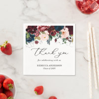 Chic Burgundy Florals Script Thank You Graduation 