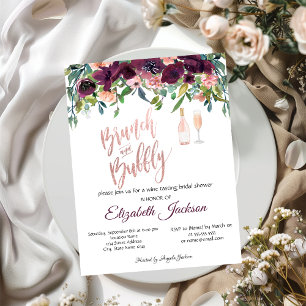 Chic Burgundy Flowers Brunch Bridal Shower  Invitation
